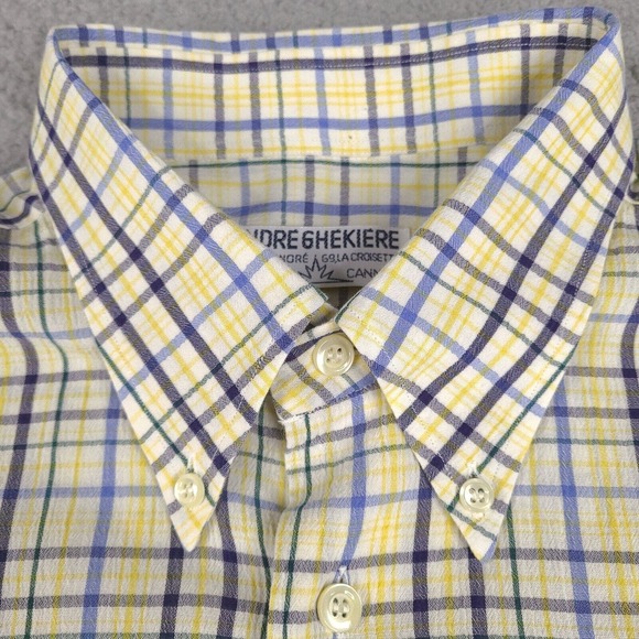 Andre Ghekiere Shirt Mens XL Plaid Button Down Made In France Cotton Long Sleeve - Picture 4 of 15